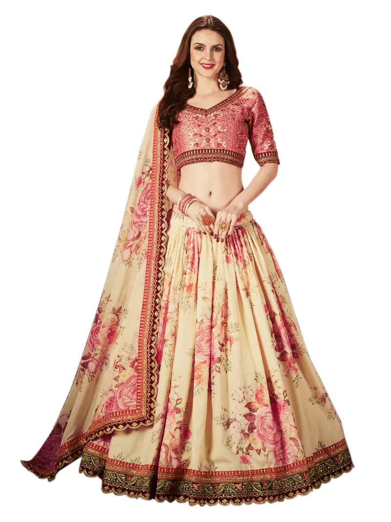 Beige embroidered organza Semi Stitched Lehenga Choli for Bridesmaid