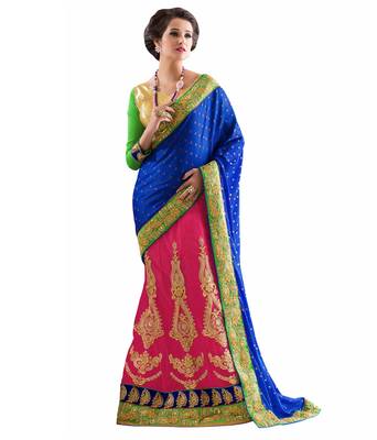 Blue Embroidered Jacquard Saree With Blouse 1