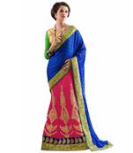 Blue Embroidered Jacquard Saree With Blouse