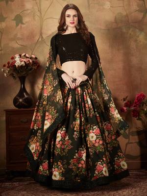 Black Sequins Resham Zari And Dori Embroidered Organza Floral Designer Lehenga Choli 4