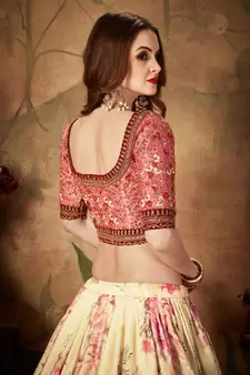 Beige Embroidered Organza Semi Stitched Lehenga Choli For Bridesmaid