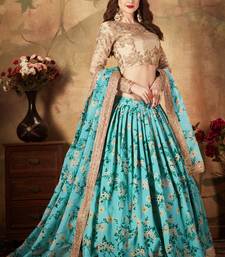 Sky-Blue & Beige Dori Zari And Sequins Embroidered & Floral Organza Lehenga Choli For Bride