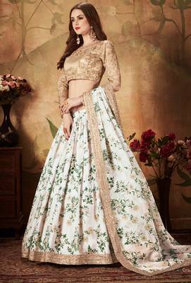 Off-White and Beige Organza Printed Lehenga 1