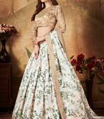 Off-White and Beige Organza Printed Lehenga