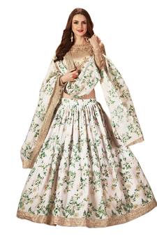 Off-White & Beige Dori, Zari, and Sequins embroidered & Floral Party wear Lehenga