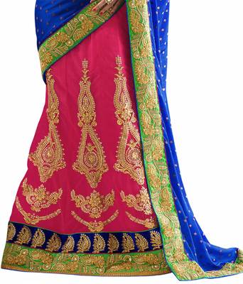 Blue Embroidered Jacquard Saree With Blouse 2