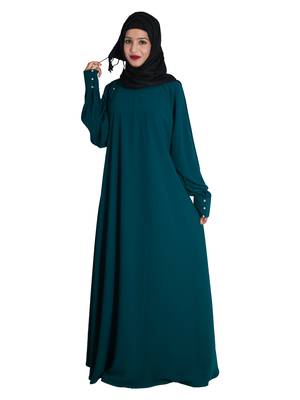 Green embroidered crepe abaya 1