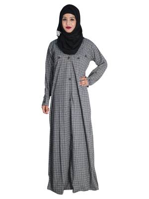 Grey embroidered denim abaya 1
