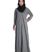 Grey embroidered denim abaya