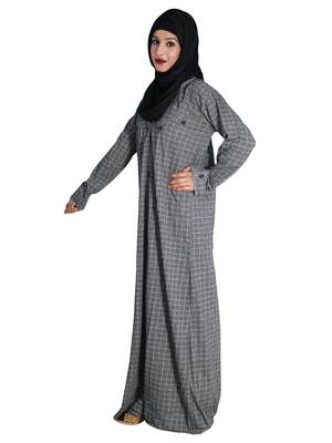 Grey embroidered denim abaya 2