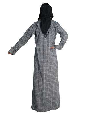 Grey embroidered denim abaya 3