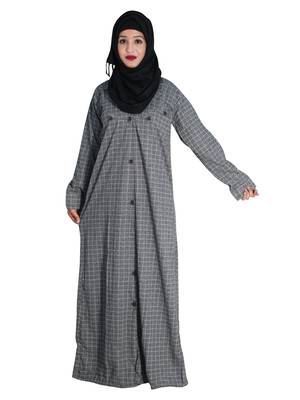 Grey embroidered denim abaya 4