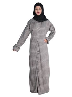 Beige embroidered denim abaya 1