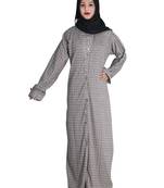 Beige embroidered denim abaya