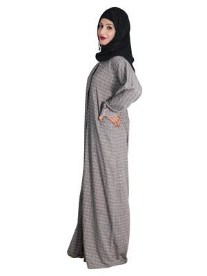 Beige embroidered denim abaya 2