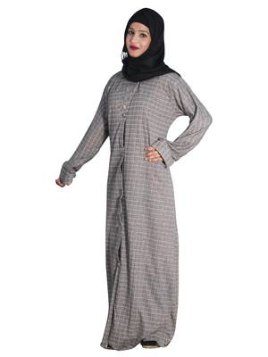 Beige embroidered denim abaya 4