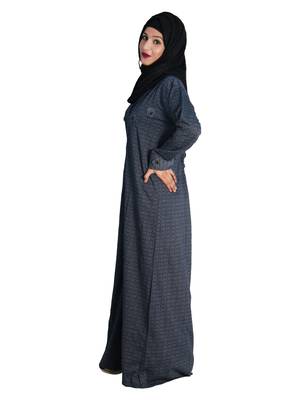 Blue embroidered denim abaya 2