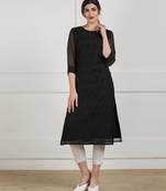 Black embroidered georgette chikankari-kurtis