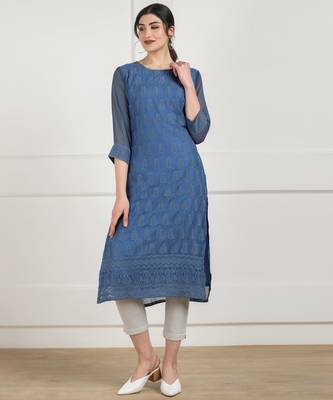 Light-blue embroidered georgette chikankari-kurtis 1
