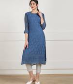 Light-blue embroidered georgette chikankari-kurtis