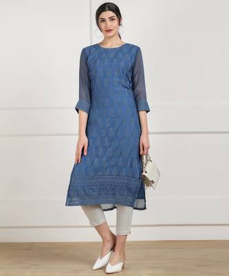 Light-blue embroidered georgette chikankari-kurtis 2
