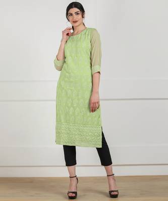 Light-parrot-green embroidered georgette chikankari-kurtis 1