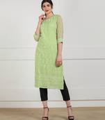 Light-parrot-green embroidered georgette chikankari-kurtis