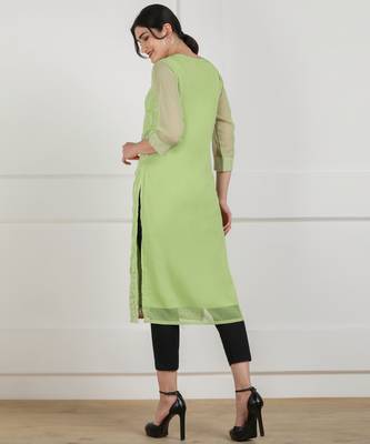 Light-parrot-green embroidered georgette chikankari-kurtis 2