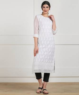 White embroidered georgette chikankari-kurtis 1