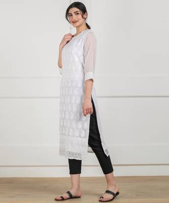 White embroidered georgette chikankari-kurtis 3
