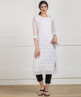 White embroidered georgette chikankari-kurtis 4