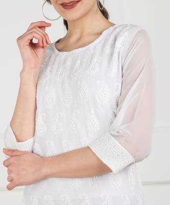 White embroidered georgette chikankari-kurtis 5
