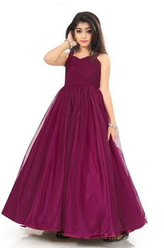 Kids Bit Satin With Net Bit Gown For Girls 