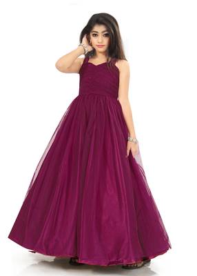 Kids Bit Satin With Net Bit Gown For Girls  1