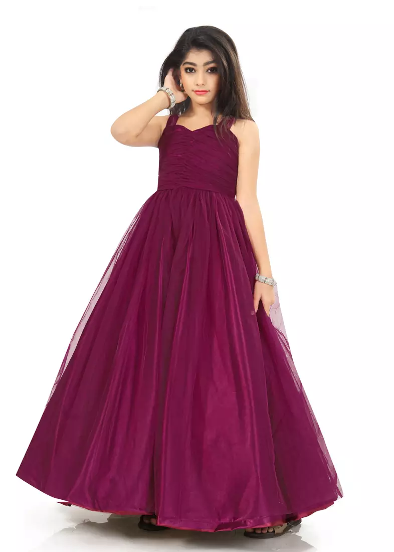 Kids Bit Satin With Net Bit Gown For Girls 