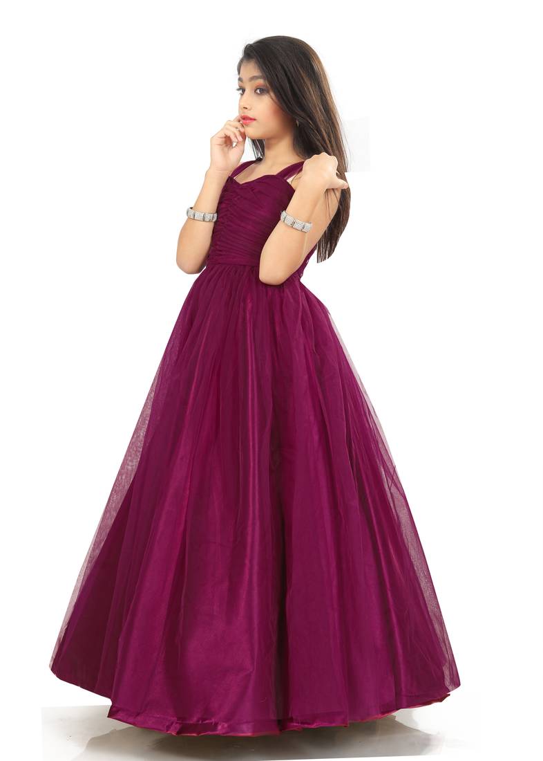 Kids Bit Satin With Net Bit Gown For Girls 