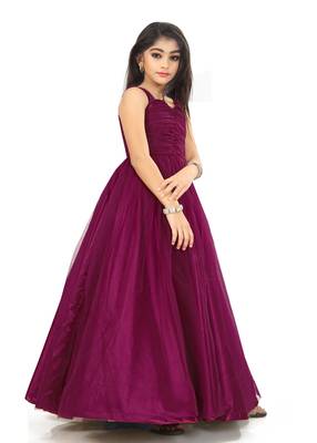 Kids Bit Satin With Net Bit Gown For Girls  3