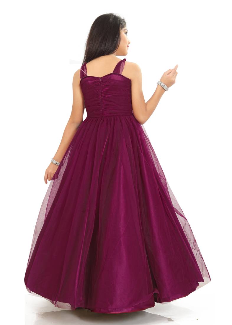 Kids Bit Satin With Net Bit Gown For Girls 