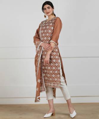 Light-brown embroidered synthetic salwar 3