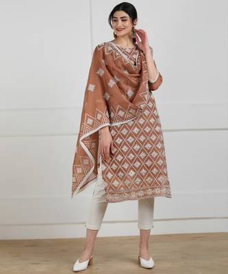 Light-brown embroidered synthetic salwar 4