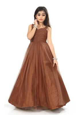 Kids Brown Readymade Wedding Wear Gown For Girls  1