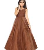 Kids Brown Readymade Wedding Wear Gown For Girls 