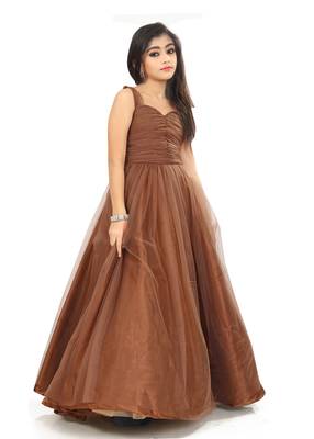 Kids Brown Readymade Wedding Wear Gown For Girls  3