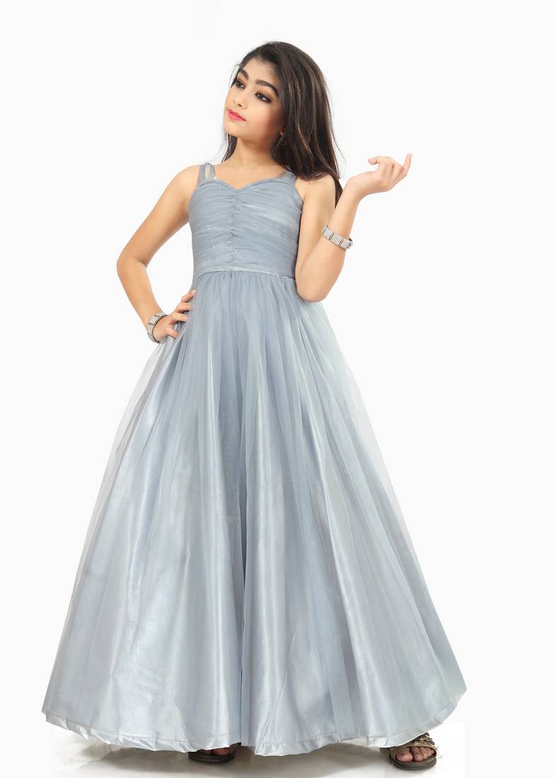 Kids Denim Net With Satin Lehenga Choli For Girls 