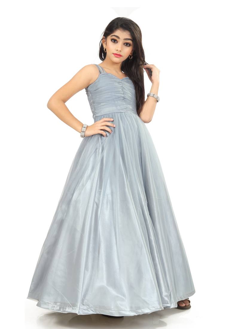 Kids Denim Net With Satin Lehenga Choli For Girls 
