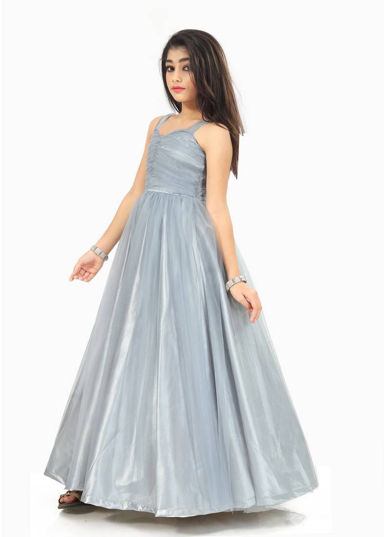 Kids Denim Net With Satin Lehenga Choli For Girls 