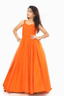 Kids Orange Wedding Wear Gown For Girls 