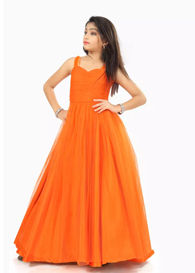 Kids Orange Wedding Wear Gown For Girls 