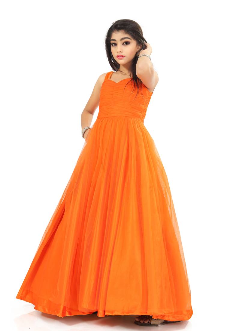 Kids Orange Wedding Wear Gown For Girls 