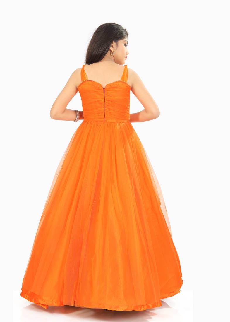Kids Orange Wedding Wear Gown For Girls 